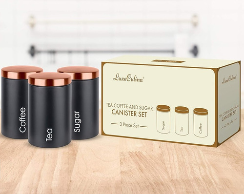 Pack X3 Frasco Hermético Contenedor Cocina Azucar Sal Te Color Negro