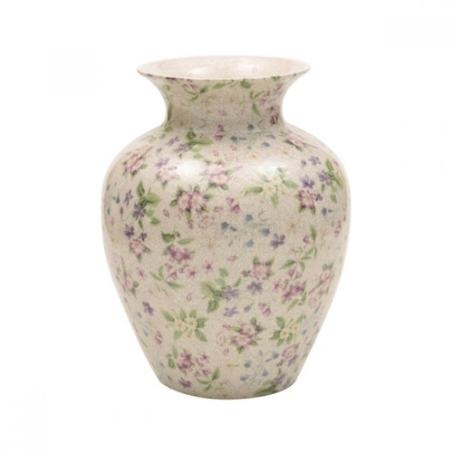 Vaso Decorativo, Ceramica C/ Florais Graciosos Outlet