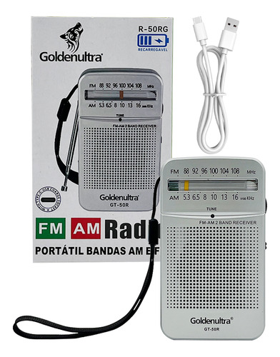 Radio Portátil Con Altavoz Y Conector Para Auriculares Am Fm Plateado