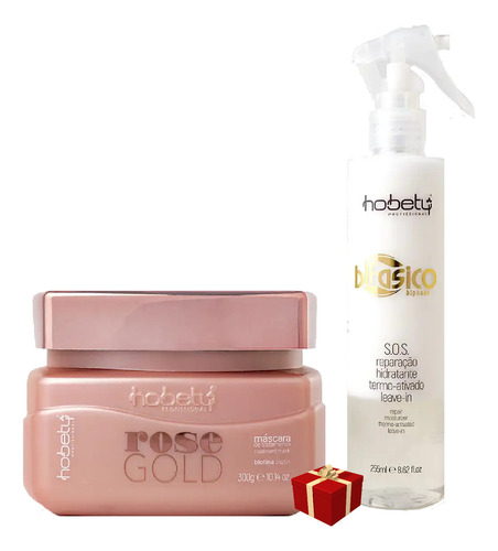 Hobety Máscara Rose Gold 300g + Bifásico Leave-in 255ml