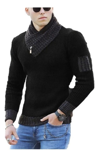 A Bufanda Cuello Suéter Hombres Slim Fit Casual Jersey Cool