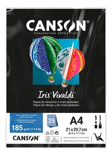 Papel Iris Vivaldi Preto A4 185g 25folhas - Canson