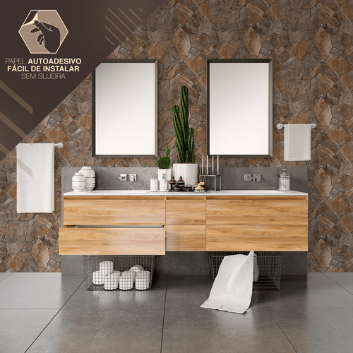 Papel De Parede Adesivo Sala Pedras Efeito Realismo 3d 2.5m