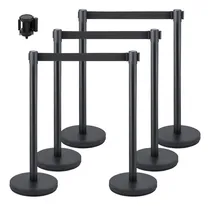 Comprar Vevor Juego De 6 Soportes De Control De Multitud, Juego De Soportes Con Cinturón Retráctil Negro De 2 M, Barrera De Control De Multitudes Negra Con Hormigón Y Base De Metal, Montaje Fácil De Conectar