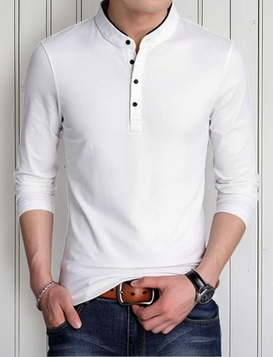 Polos En Jersey En Cuello Mao En Manga Larga De Hombre