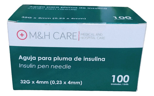 Aguja Para Pluma De Insulina 32g X 4mm ,100 Unid M&h Care