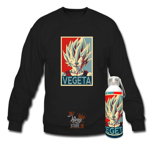 Poleron Polo + Botella, Vegeta Vintage, Dragon Ball, Manga, Anime, Xxl