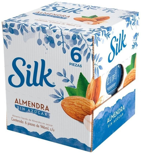 Leche De Almendra Silk Sin Azucar Original 6 Pzs De 946 Ml