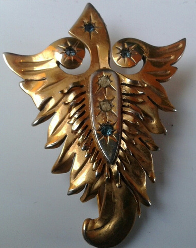 Broche Prendedor Vintage Sobredorado Oro Art Deco Aguila 