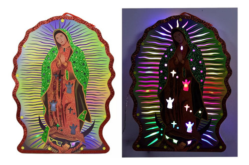 Virgen De Guadalupe Figura Navideña Con Luz Led Multicolor