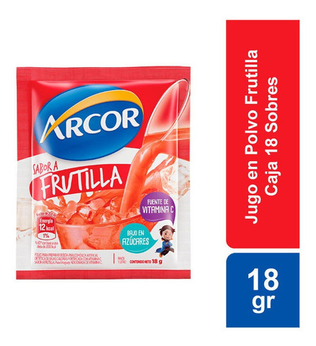 Jugo En Polvo Arcor Sabor Frutilla Caja 18 Sobres X 18 Gr