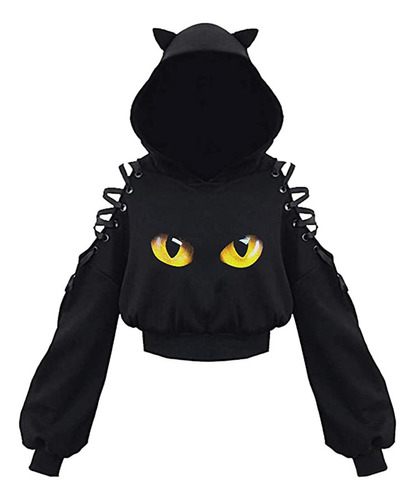 Sudadera De Manga Larga Con Orejas De Gato Para Mujer, Gótic