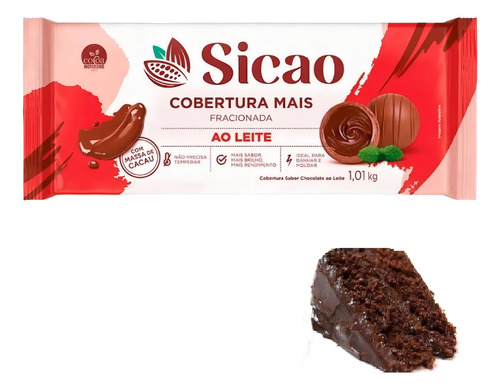 Cobertura Mais Chocolate Ao Leite Sicao Barra 1 Kg- Kit 5un