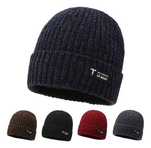 Gorro Beanie De Hombre Lana Forrada Con Cálida Piel Gruesa