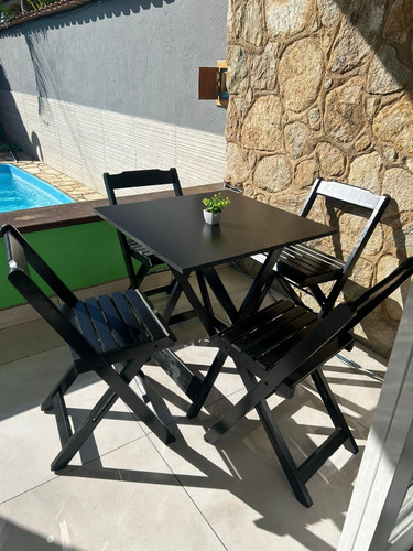 Mesa De Jantar 70x70 Com 4 Cadeiras Dobráveis Madeira
