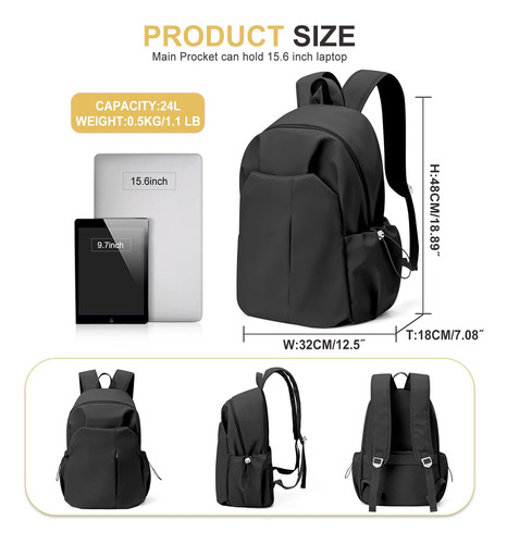 Wepoet Mochila Básica Negra Para Mujeres Y Hombres De Simple