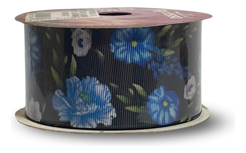 Fita De Gorgurão Estampada 38mm Progresso Nº9 | Flores Azul