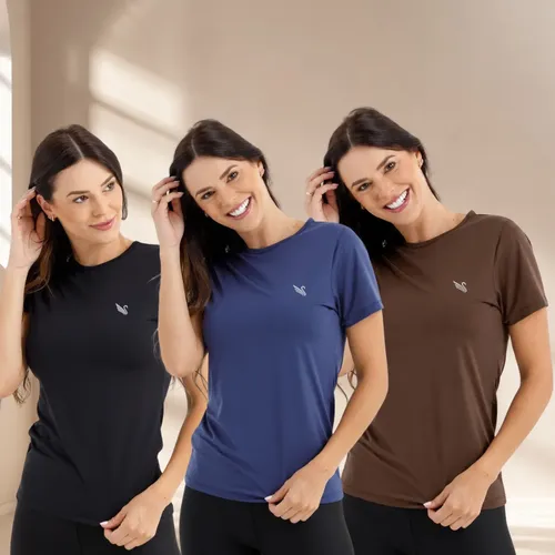 Kit 3 Camiseta Feminina Dry Fit Proteção Uv Básica T Shirt