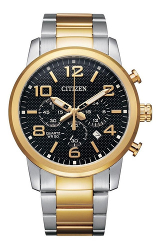 Citizen Quartz Chronograph Black Dial An8054-50e .. Dcmstore Color De La Correa Plata Y Oro Color Del Bisel Oro Color Del Fondo Negro