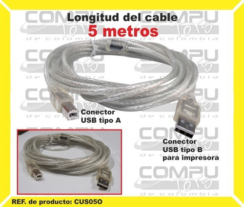 Cable Usb A-b Para Impresora 5m Ref: Cus05o Computoys Sas