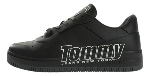 Tenis Casual Tommy Hilfiger Basket Logo Negro Original Msi 