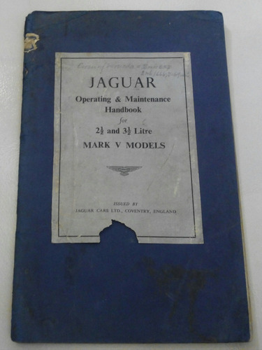 Manual 100% Original De Uso: Jaguar 2.5 Y 3.5 Mark V 1949/50