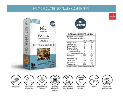 Imagen 4 de 5 de Pasta Nun Sin Gluten Con Algas Marinas. Fusilli 6 Un