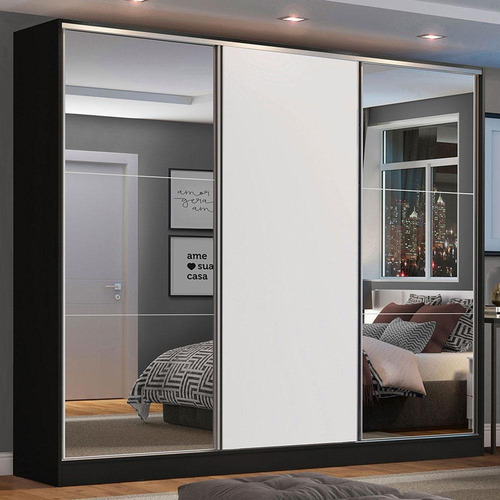Guarda Ropa Closet Madesa Royale 3 Puertas 2 Espejos Color Negro 02