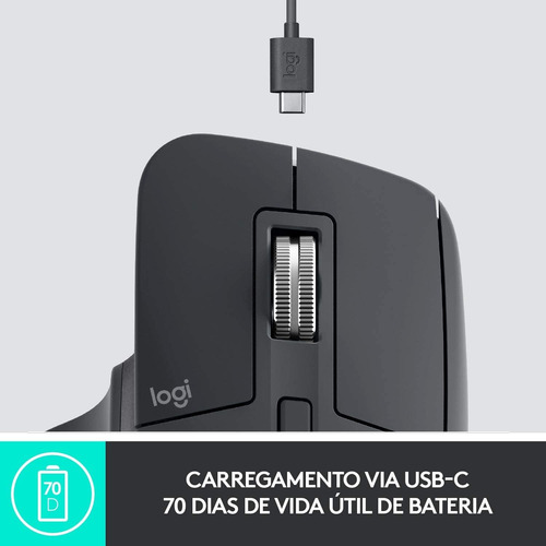 Mouse Logitech Mx Master 3, Sem Fio, 4000 Dpi, Ergonômico