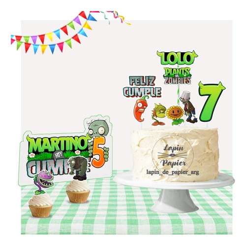Adorno Torta Cake Topper Cumpleaños Plantas Vs Zombies Op2