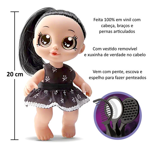 Boneca Addams Rainbowzinha Articulada +escova Pente Espelho