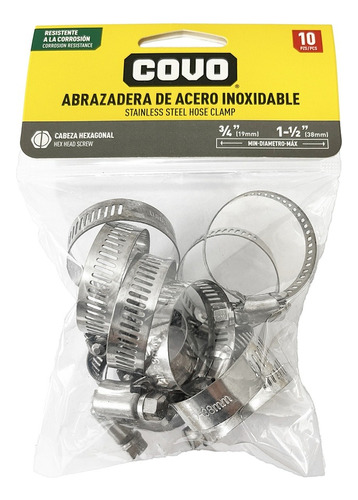 Abrazadera De Acero 3/4 X 1 1/2 (19-38mm) Covo (pack X 10)