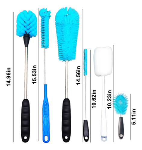 Clean 6 Cepillos Para Botellas Con Acero Inoxidable Y Mango