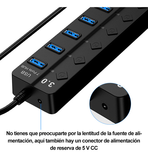 Hub Usb 3.0 Moxen Com 7 Portas Usb Com Switch Independente