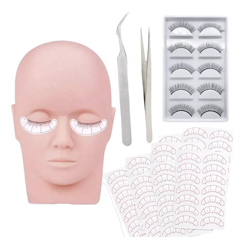 Kit Práctica Extension Pestañas Pinzas Maniquí Parche Lash F