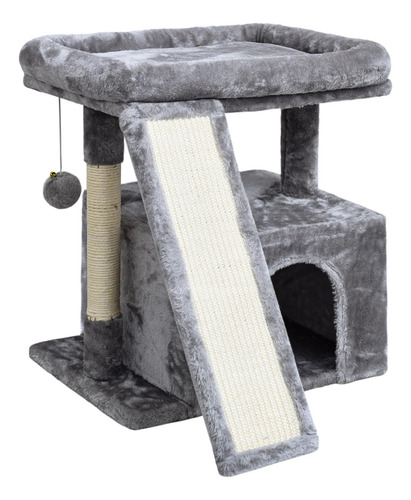 Torre Para Gatos Con Rascador Y Casa Gris Claro