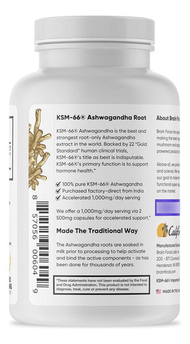 Brain Forza Ksm-66 Ashwagandha Extracto De Raiz Pura Organic