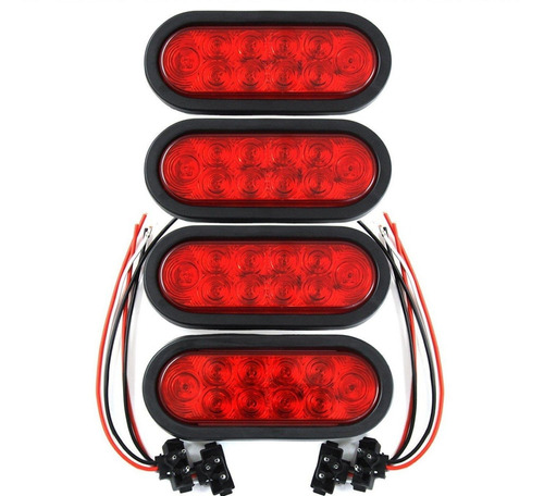 (4) Camión Remolque Led Sellado Rojo 6 Ovalado Stop/gir/t...