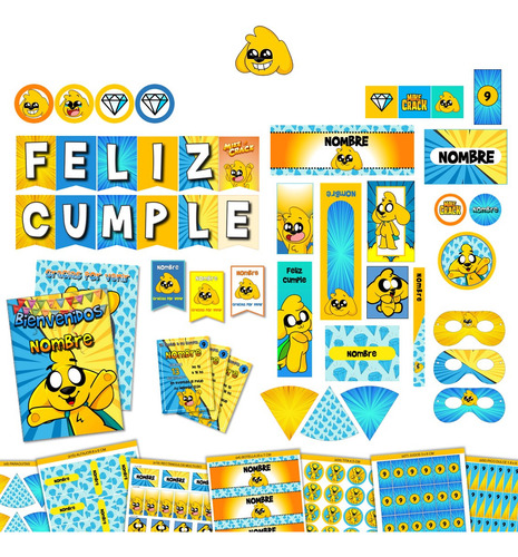 Kit Imprimible Cumple + Candy Editable - Mike Crack