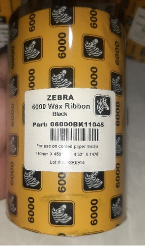 Cinta O Ribbon  Zebra De Cera 6000 (wax)  110 Mm X 450mts