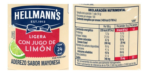 Mayonesa Hellmann's C/ Jugo De Limon Reducida En Grasa 1 Kg