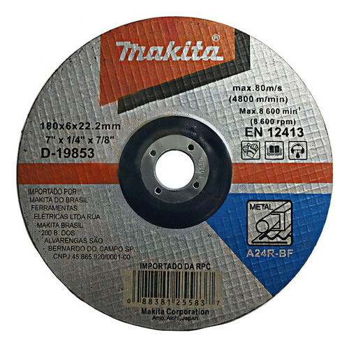 Disco De Corte Desbaste/abrasivo 180mm - D-19853-5 - Makita