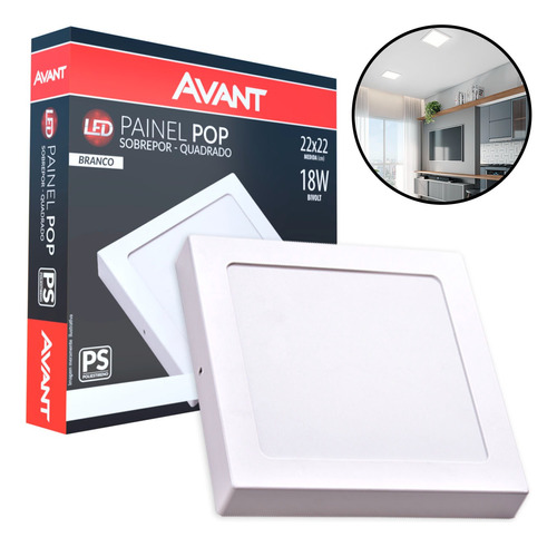 Painel Plafon Led 18w Sobrepor Quadrado Branco Frio 6500k