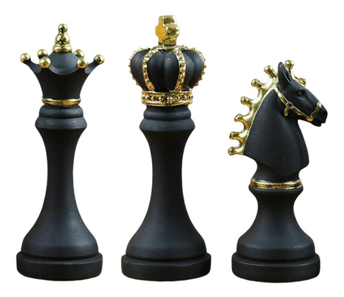 3 Piezas De Estatua De Ajedrez King Queen Knight Para Negro