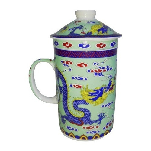 Taza Ceramica Oriental Dragones Fucang Long Nubes 3pza