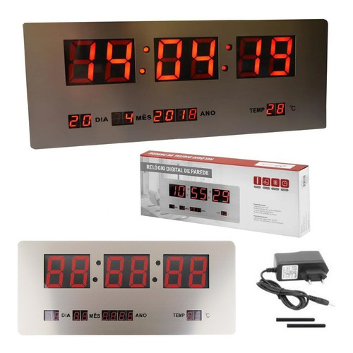 Relógio Parede Ou Mesa Digital Led Termômetro 4 Alarmes Inox