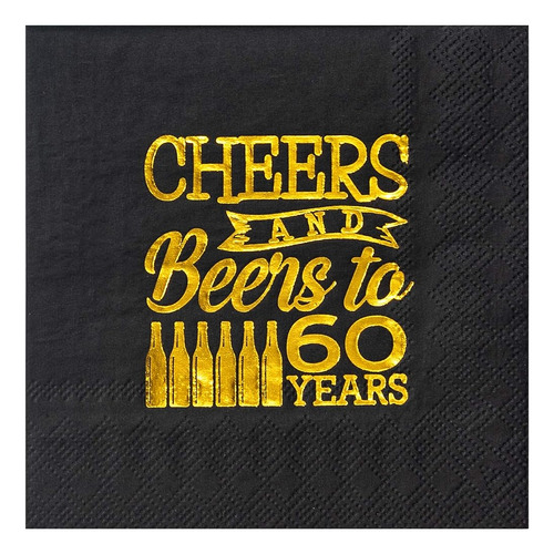Crisky Cheers To 60 Years 60th Birthday Napkins Black And Go