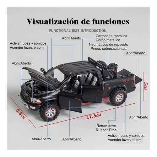 Dodge Ram Trx Miniatura Metal Coche Con Luces Y Sonido 1:32
