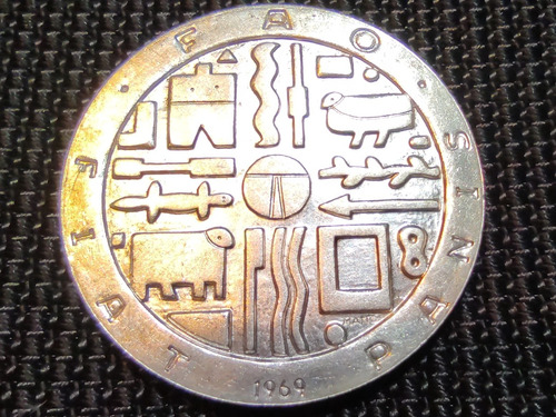 1000 Pesos Uruguay 1969 Moneda Conmemorativa Fao Plata 900 (Usado)