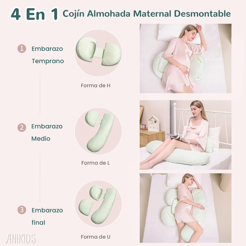 4 En 1 Cojin Lactancia Maternal Almohada Embarazo Multiusos Verde Claro Set Almohada Embarazada Multiusos